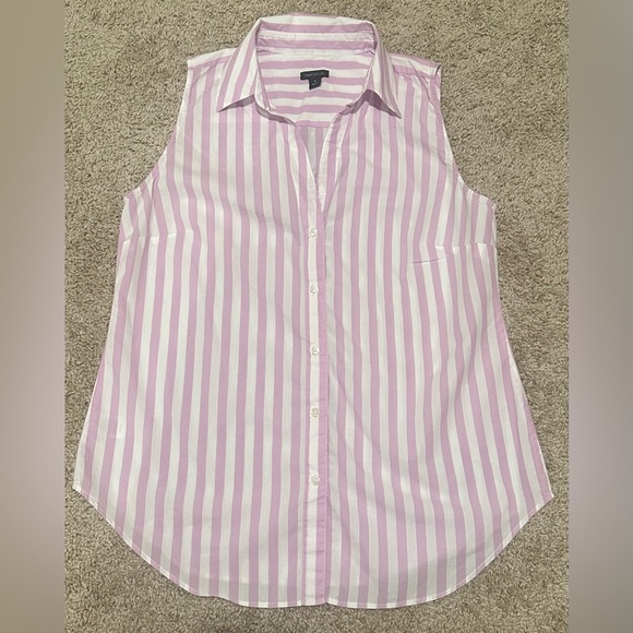 Ann Taylor Sleeveless Button Front Cotton Lavender & White Stripe Top Size Med - Picture 1 of 5